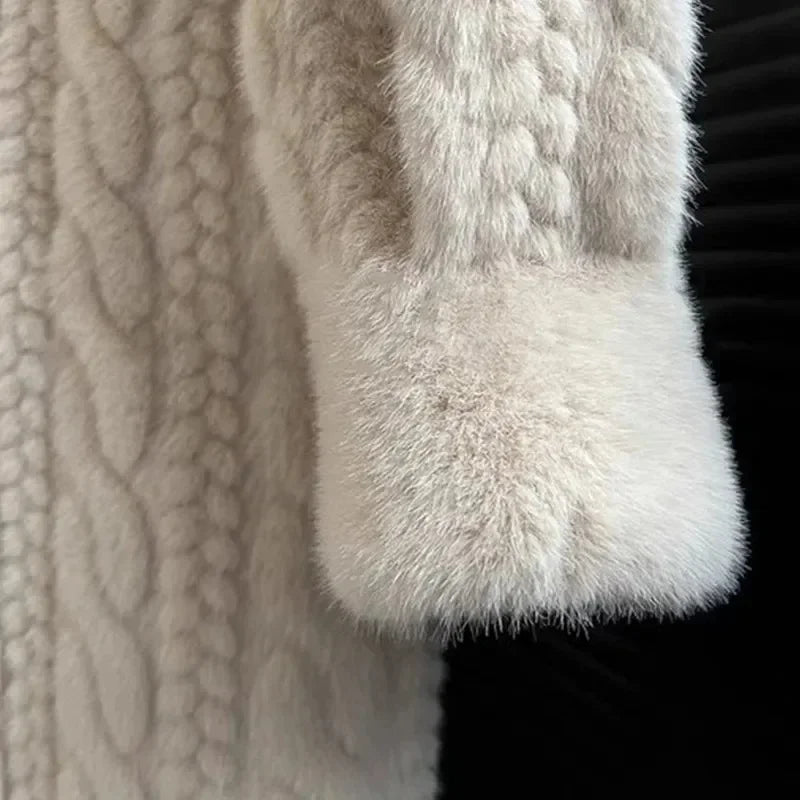 AGNES lange warme Kunstpelz Strickjacke